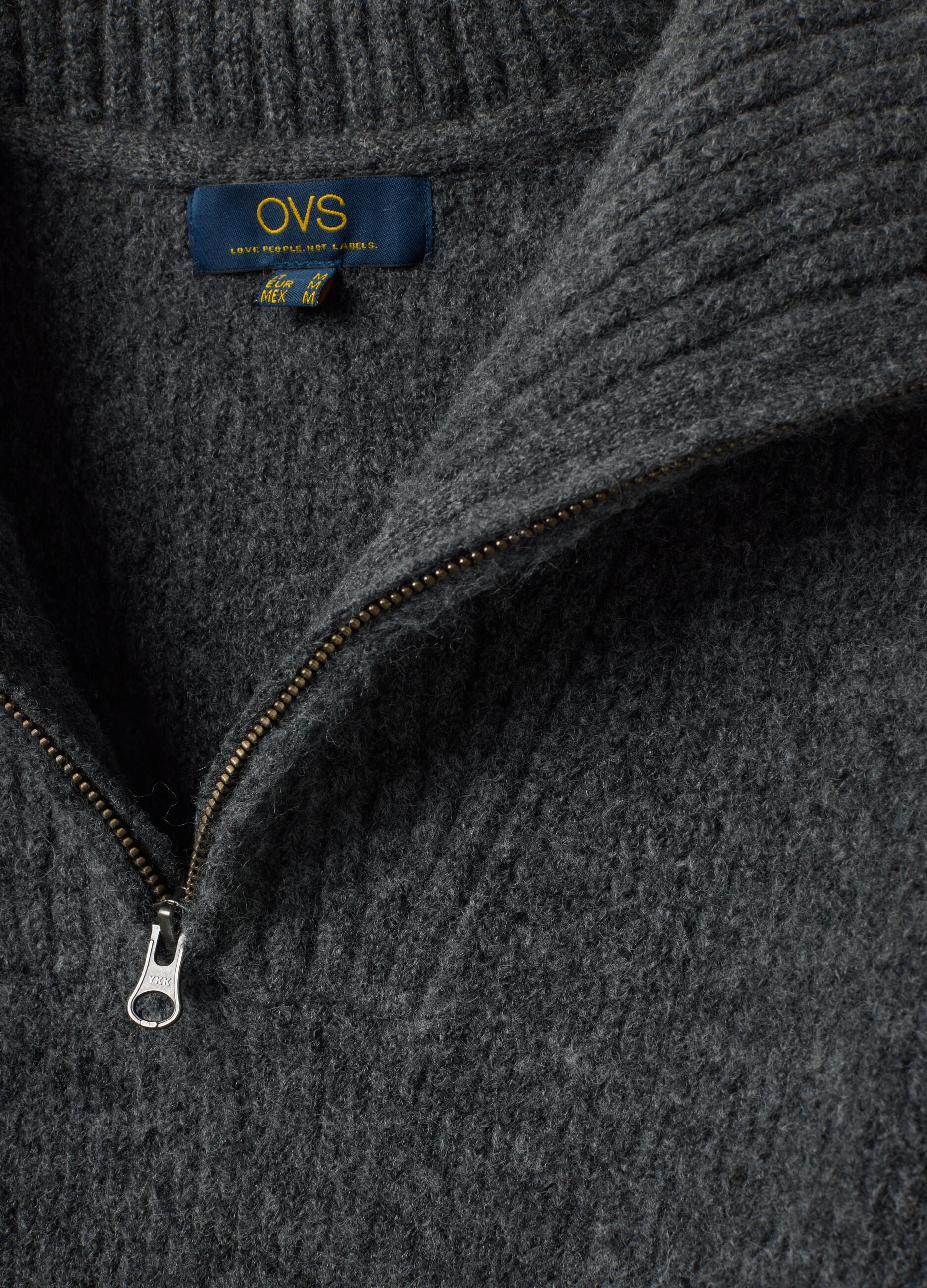 Grey regular-fit half-zip jumper in stretch wool