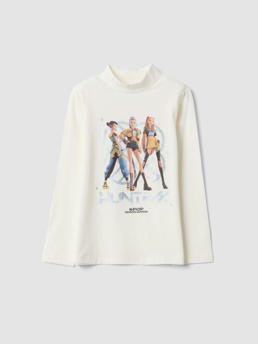 T-shirt branca em algod&atilde;o el&aacute;stico com estampado K-Pop Demon Hunters_0