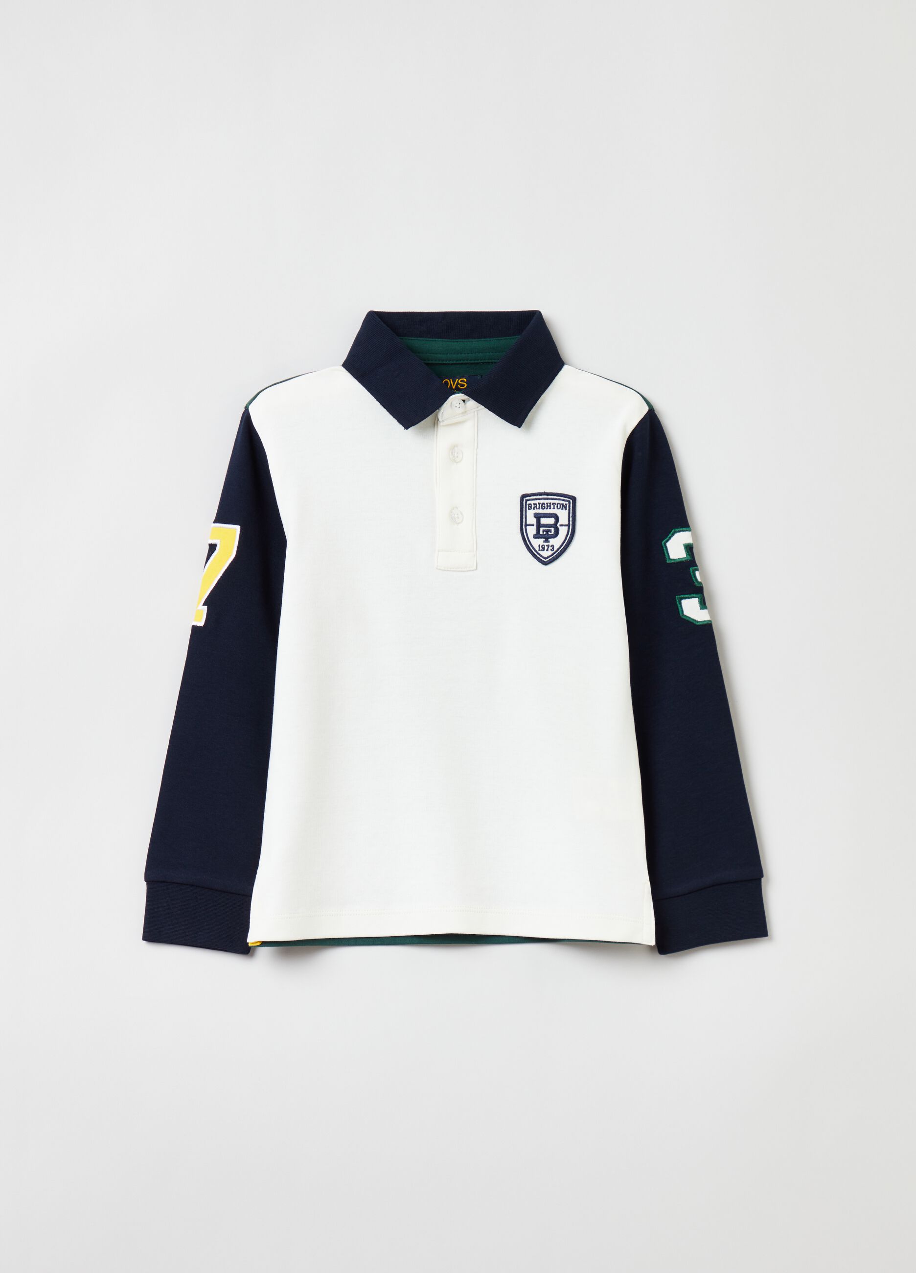 Colourblock polo shirt with patch and embroidery_0