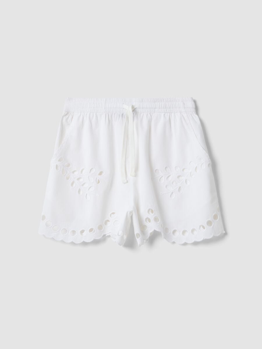 White pure cotton shorts with elasticated waistband_0