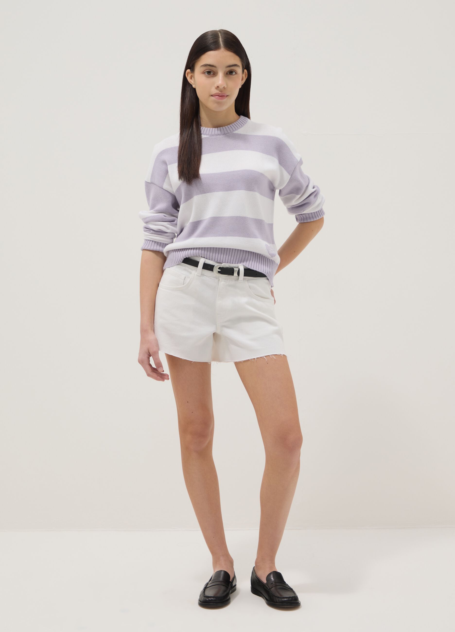 White pure cotton five-pocket shorts