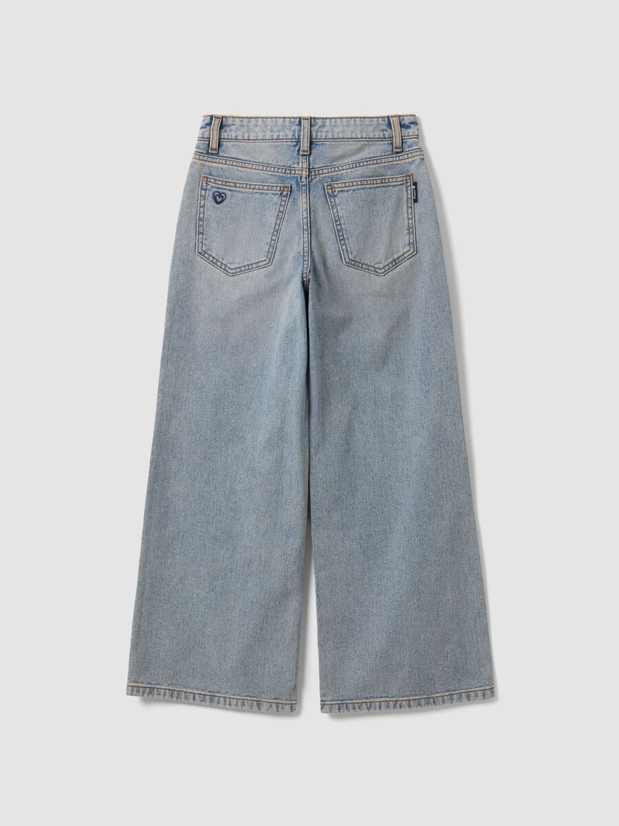 Light blue wide-leg denim jeans in pure cotton for girls_5