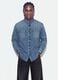 Blue pure cotton denim shirt, regular fit_0