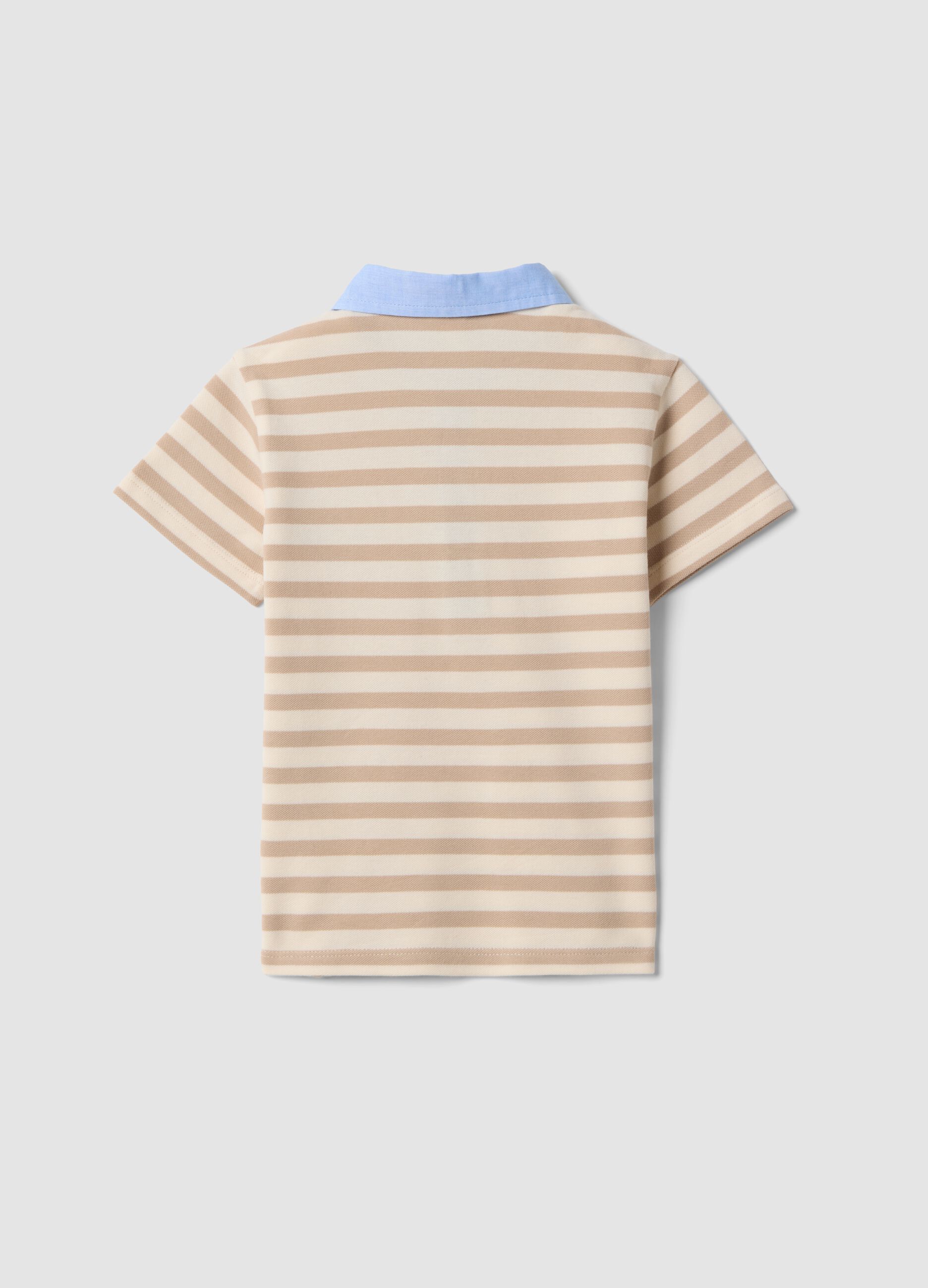 Polo de Algod&atilde;o El&aacute;stico com Riscas Multicolor e Bordado Mickey Mouse