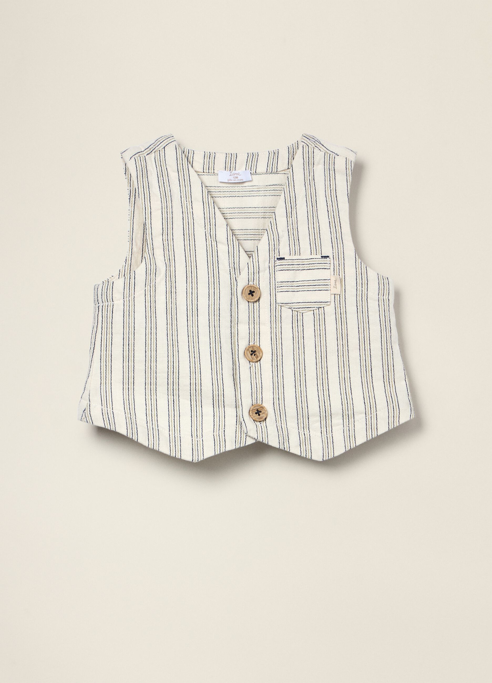 Beige pure cotton striped waistcoat
