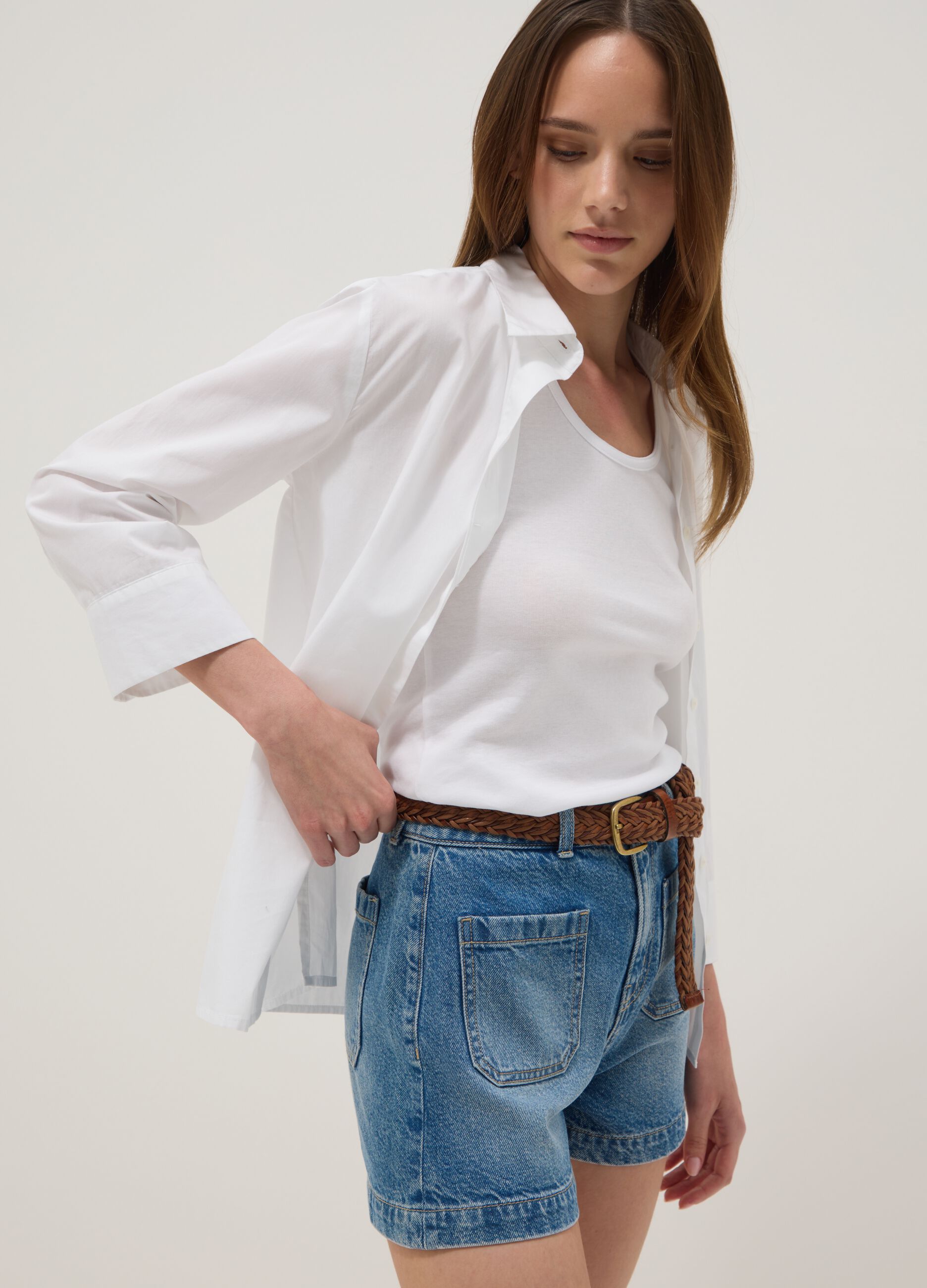 Blue pure cotton denim shorts