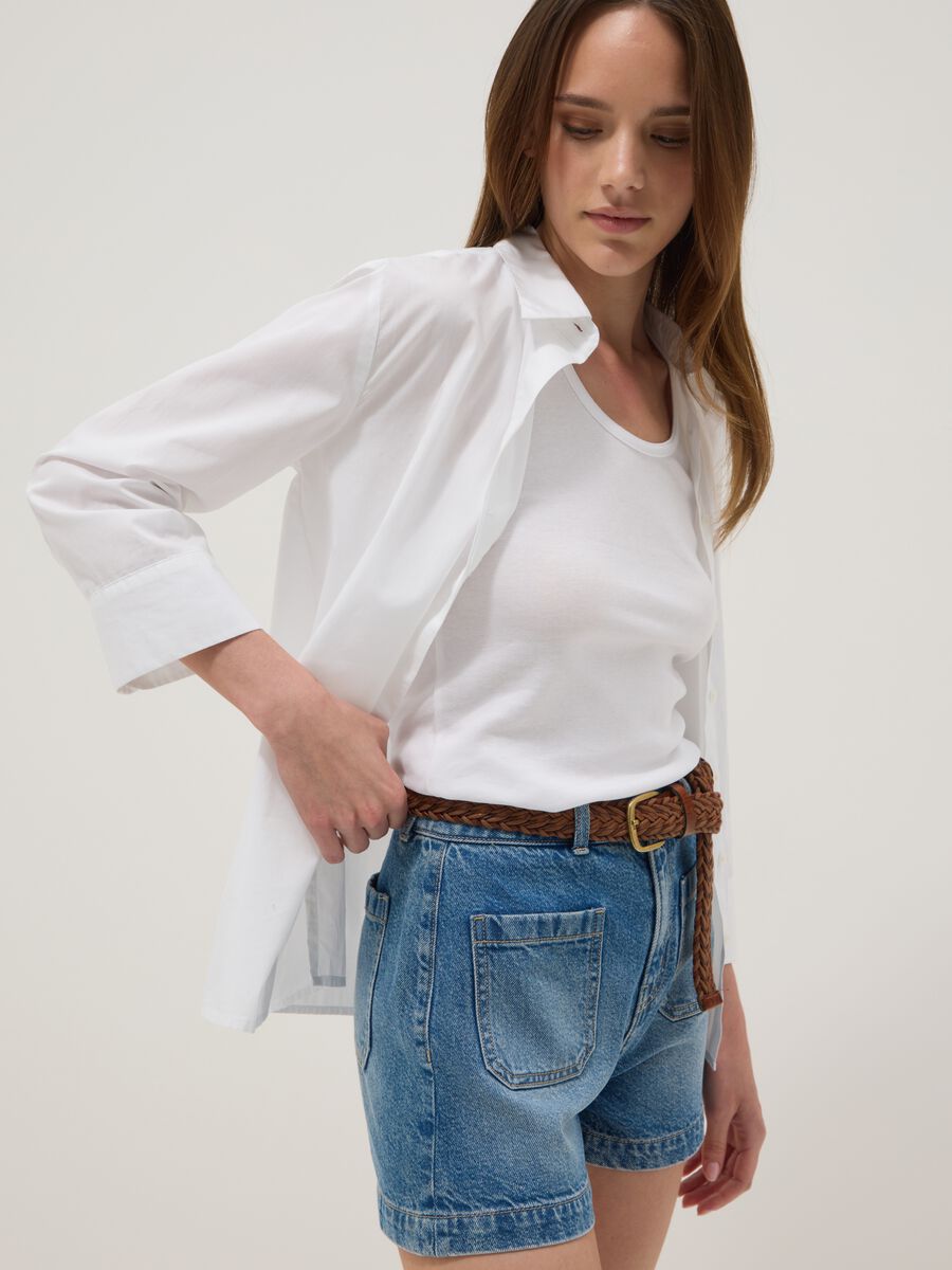 Blaue Denim-Shorts aus reiner Baumwolle_0