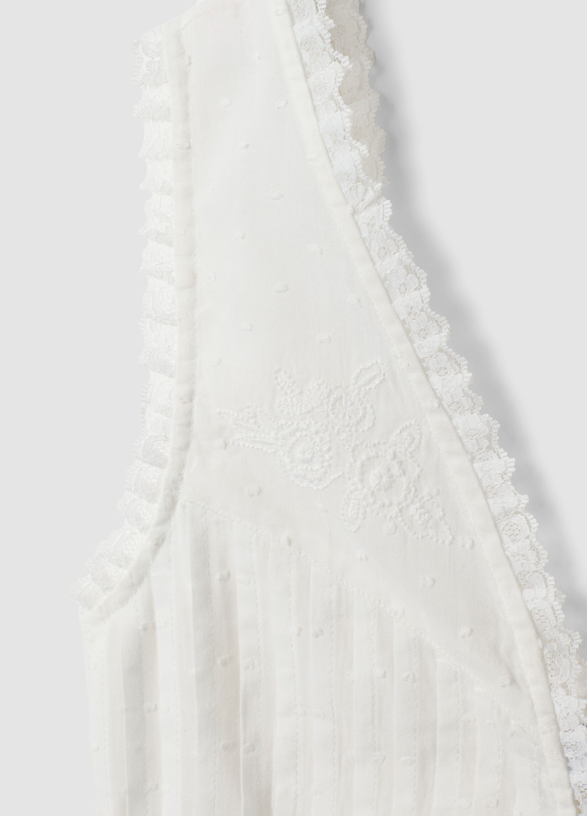 White pure cotton waistcoat with lace