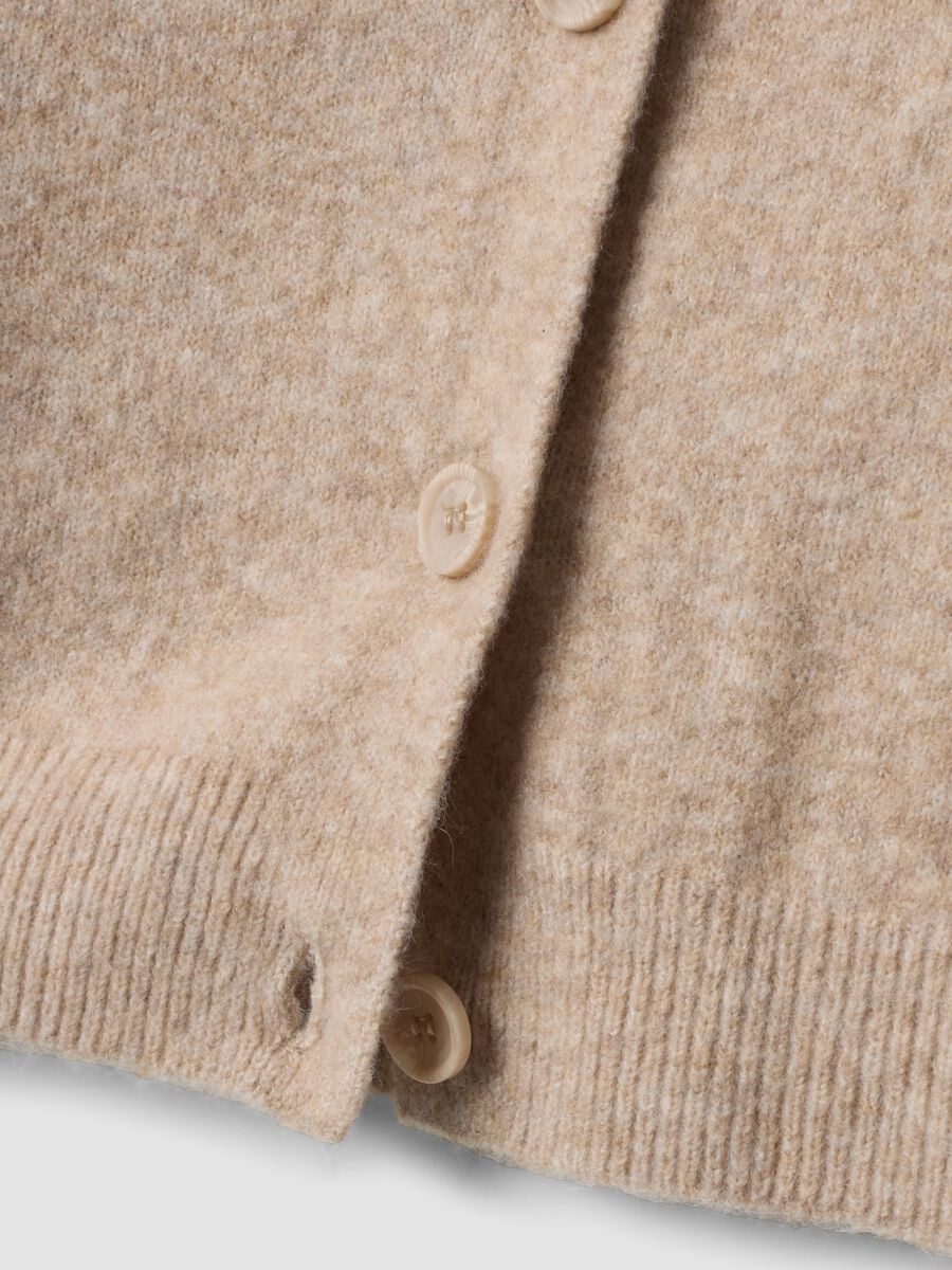 Beige stretch fabric crew-neck oversized cardigan_1