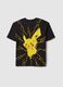 Camiseta preta de algod&atilde;o puro para crian&ccedil;as com estampado Pikachu, corte regular_1