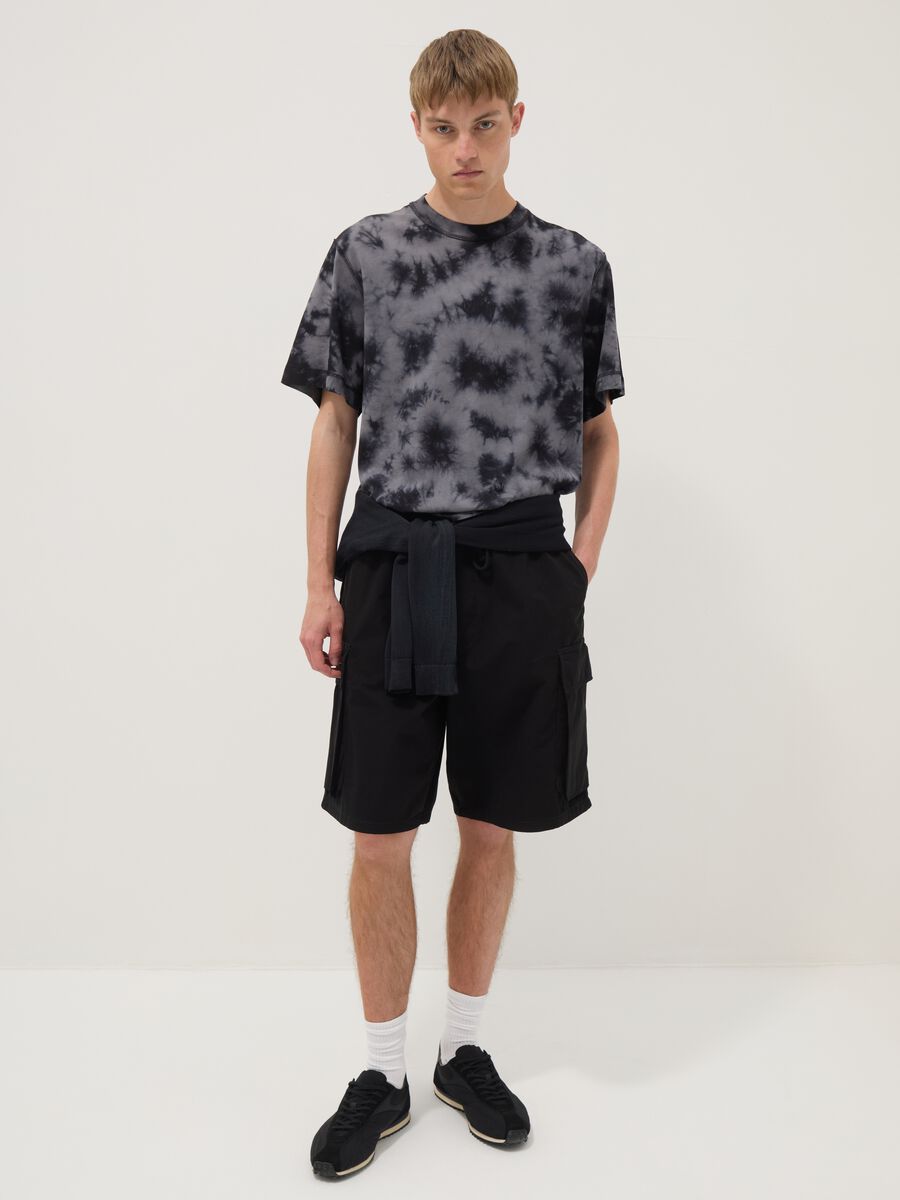 Blue pure cotton T-shirt with tie-dye print_2