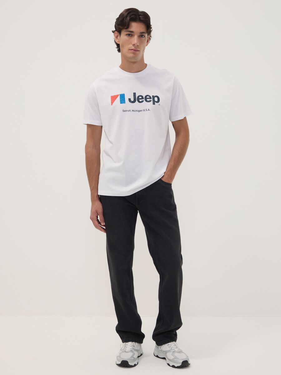 Wei&szlig;es Rundhals-T-Shirt aus reiner Baumwolle mit Jeep-Print_1