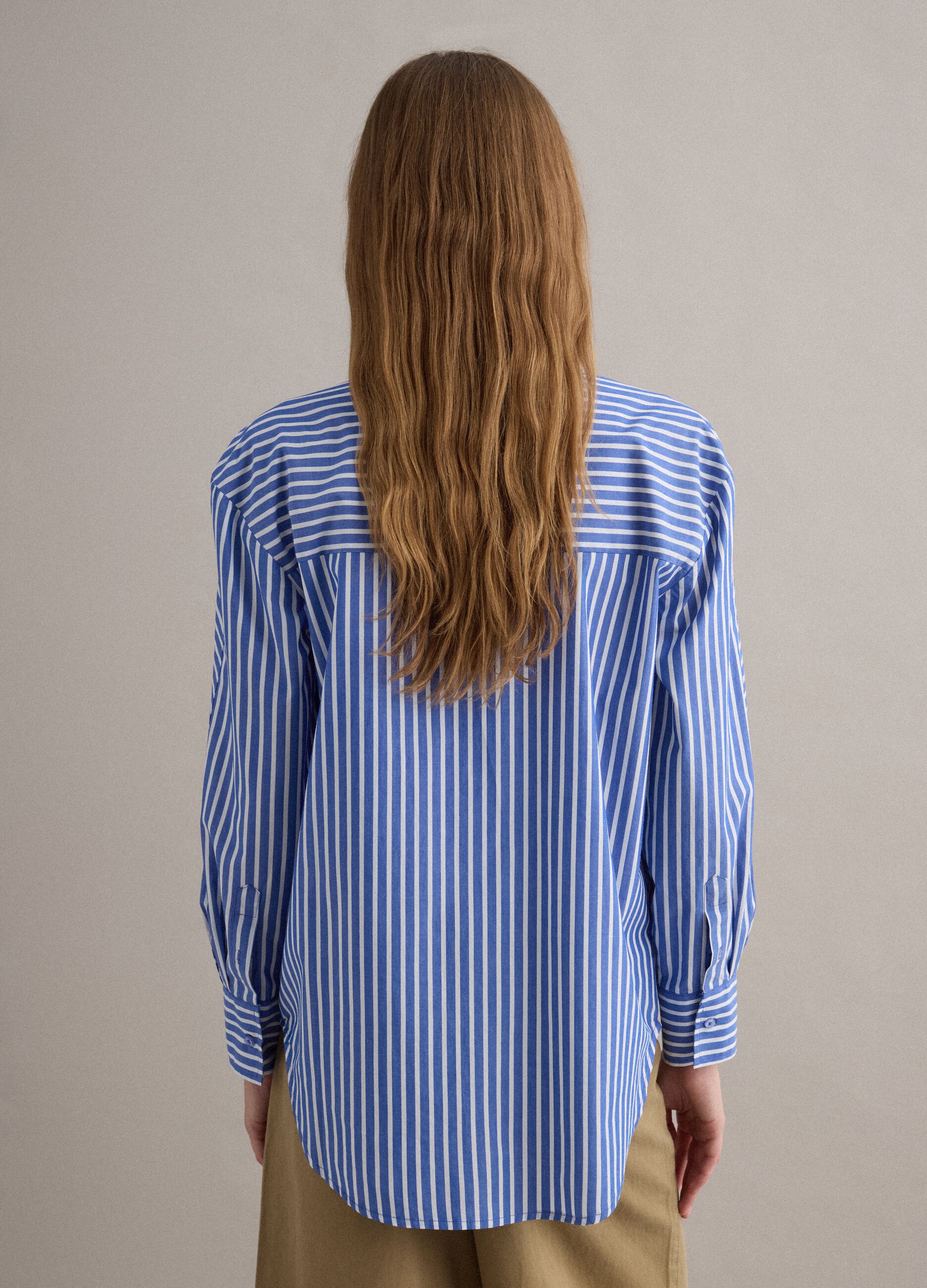 Multifarbige gestreifte Regular Fit Baumwollhemd mit Tasche