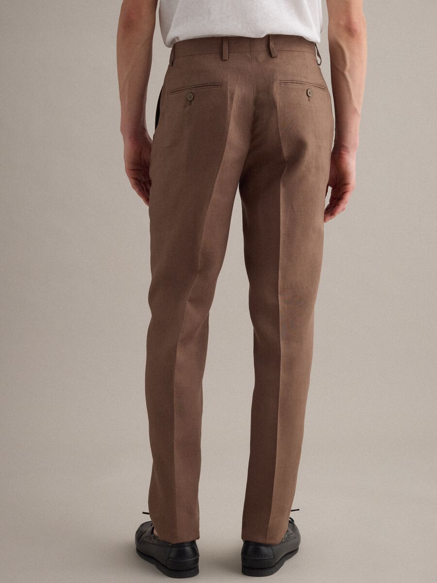 Brown pure linen slim-fit trousers_2