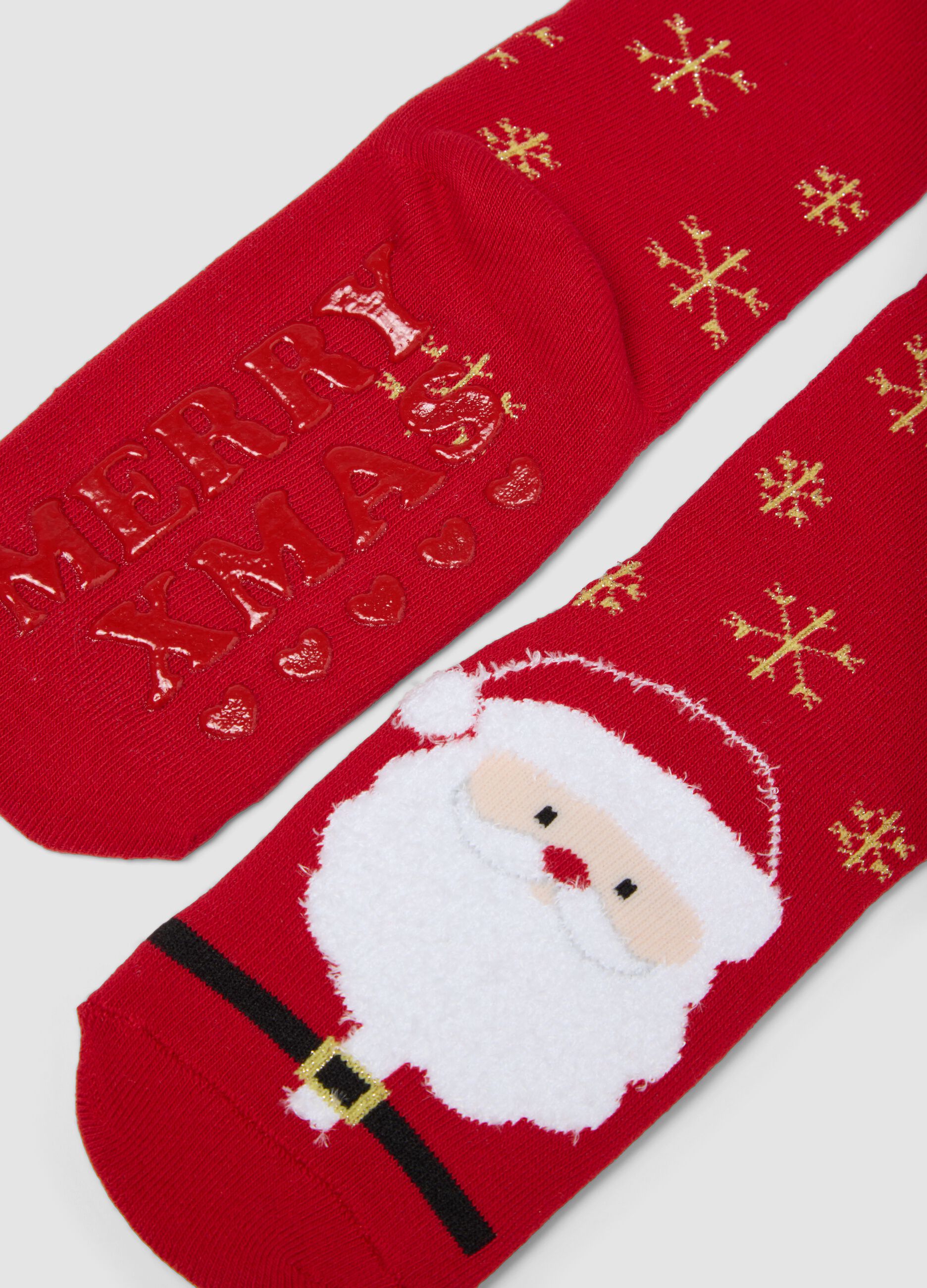 2-pack of multicolour Christmas-themed non-slip socks in stretchy organic cotton