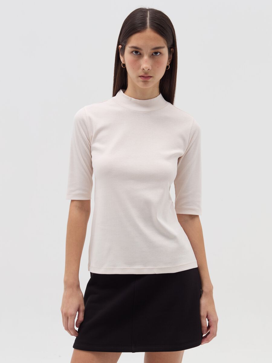 T-shirt with mock neck and elbow-length sleeves_0