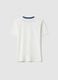 Boys' pure white cotton T-shirt relaxed fit with blue collar_1