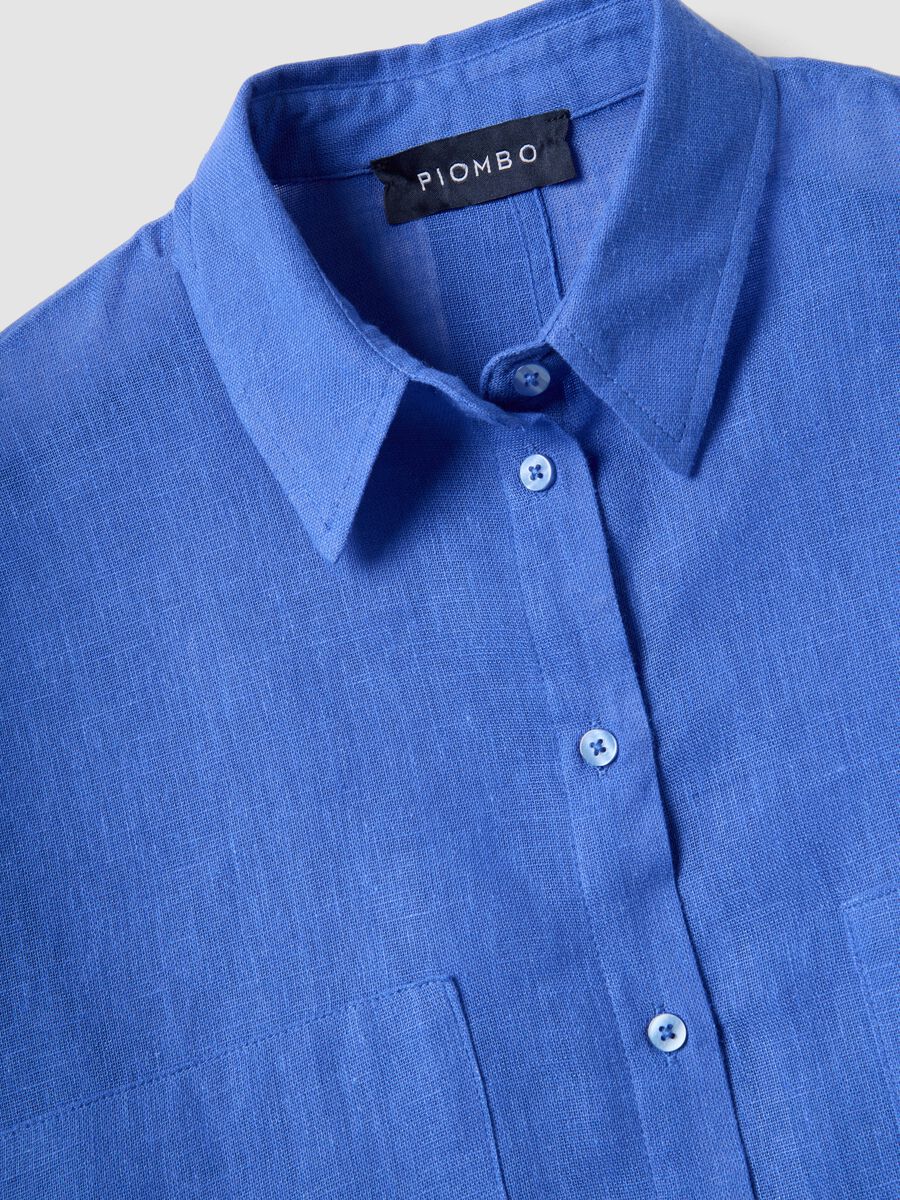 Blue Linen Blend Oversized Fit Shirt_5