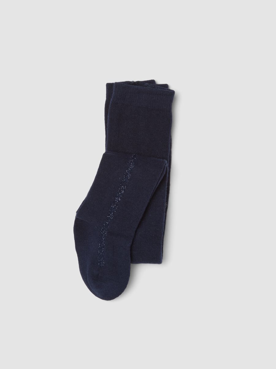 Blue stretch organic cotton tights with lurex_0