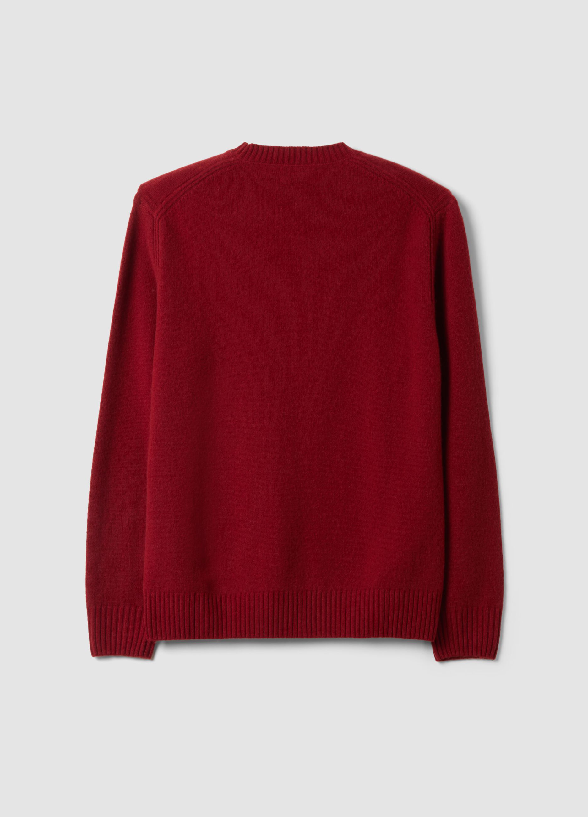 Roter Rundhalspullover aus Wollmix, Regular Fit
