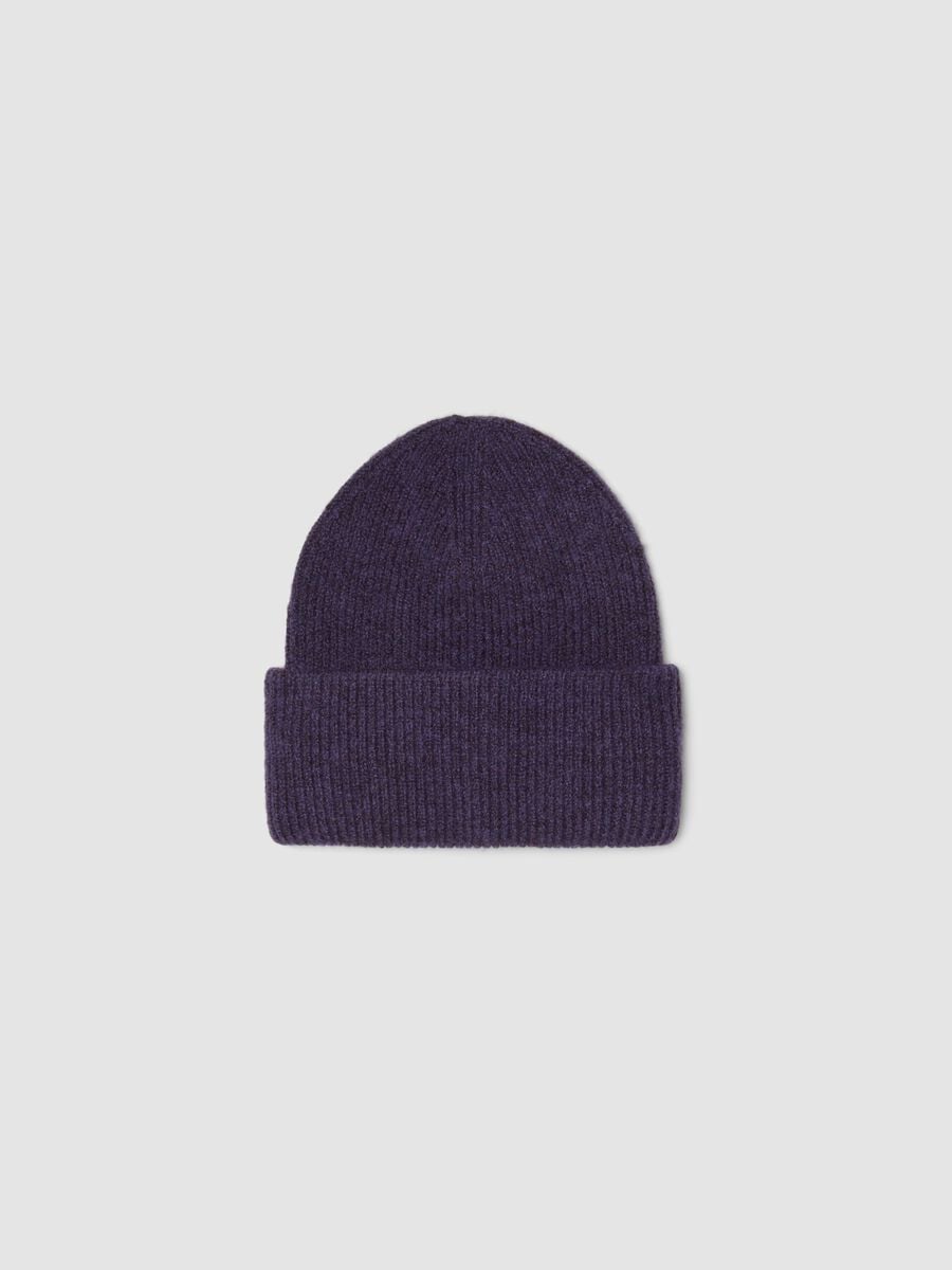 Lilac purple ribbed stretch-fabric beanie_0
