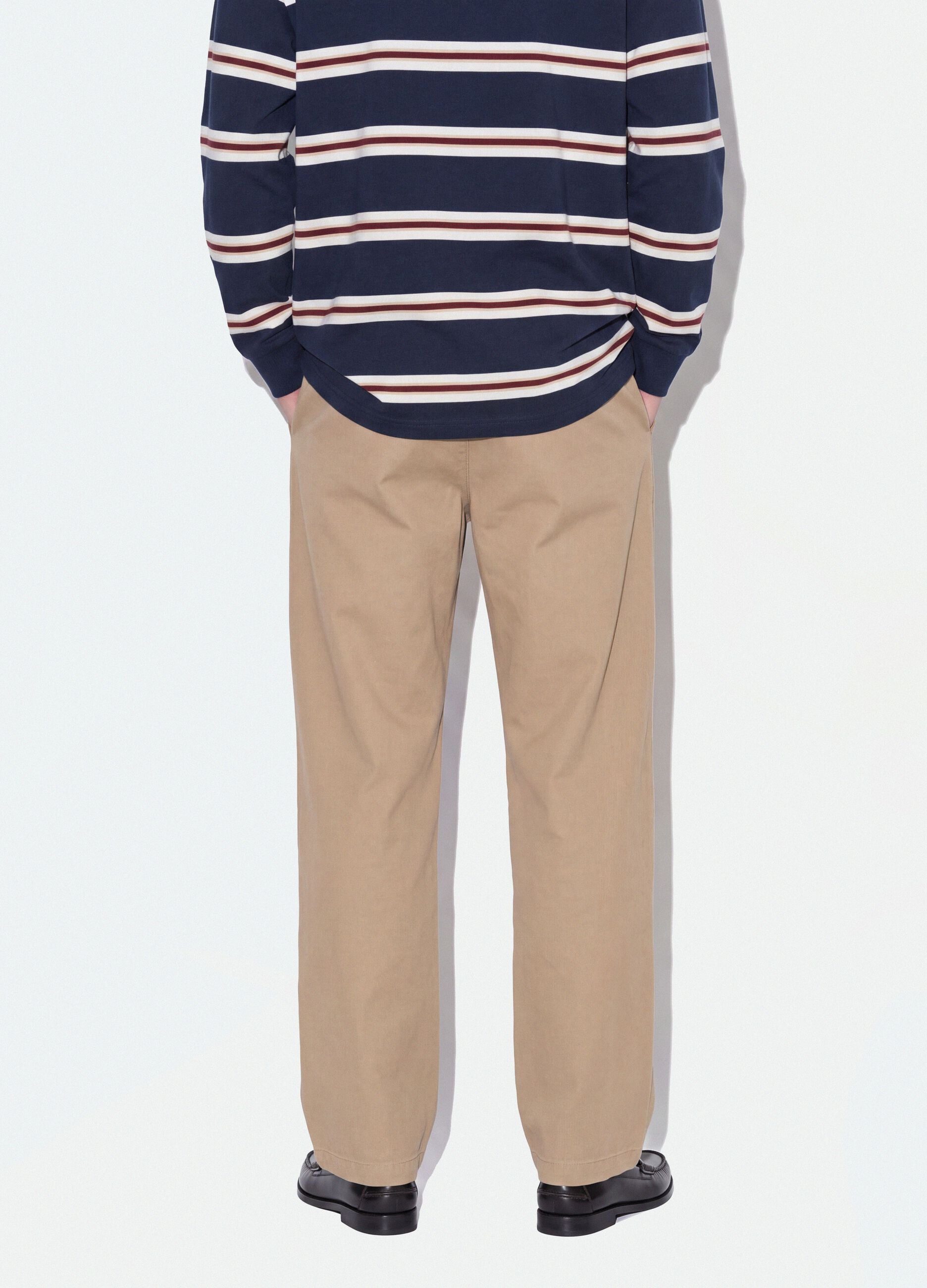Beige pure cotton barrel-fit chino trousers