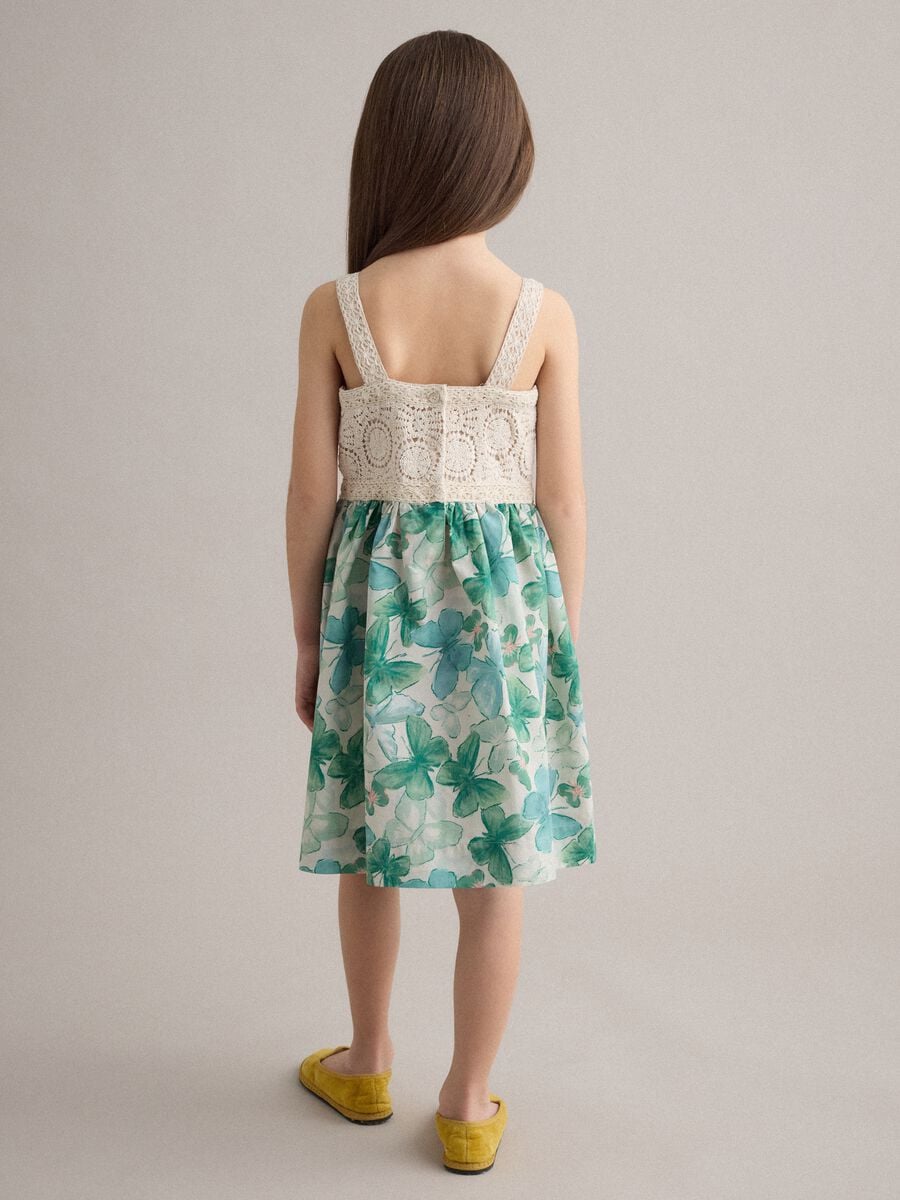 Pure cotton dress with crochet details and floral print_1