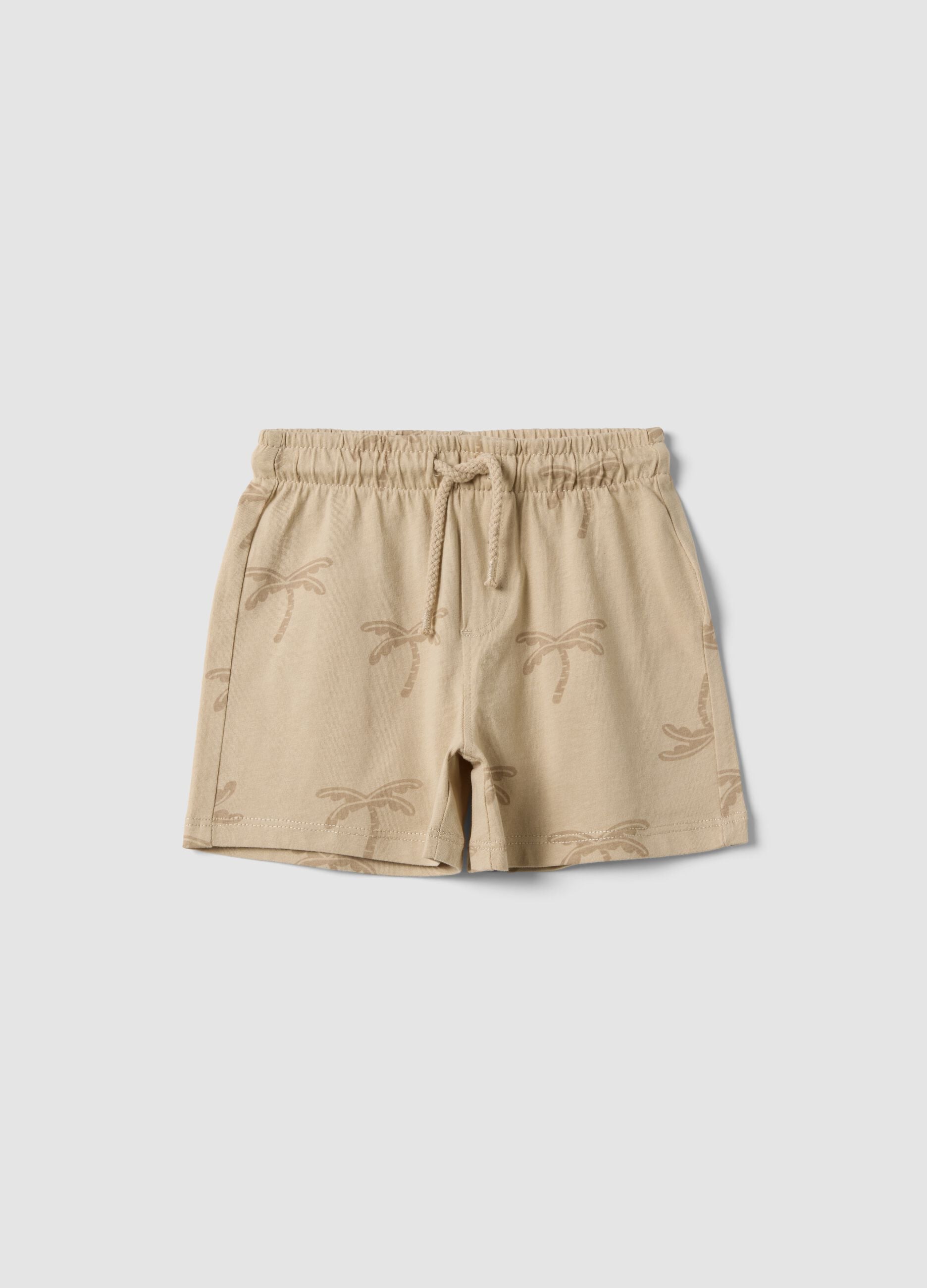 Beige Shorts aus Bio-Baumwolle mit Allover-Print