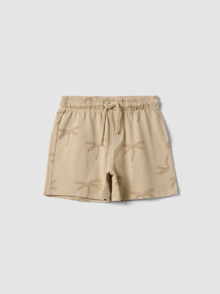 Beige organic cotton shorts with all-over print_0