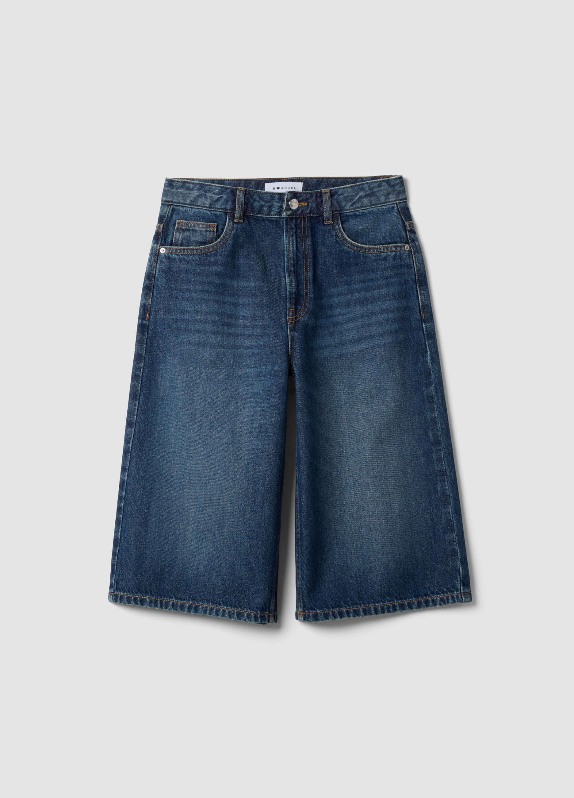 Baggy blue denim shorts in pure cotton