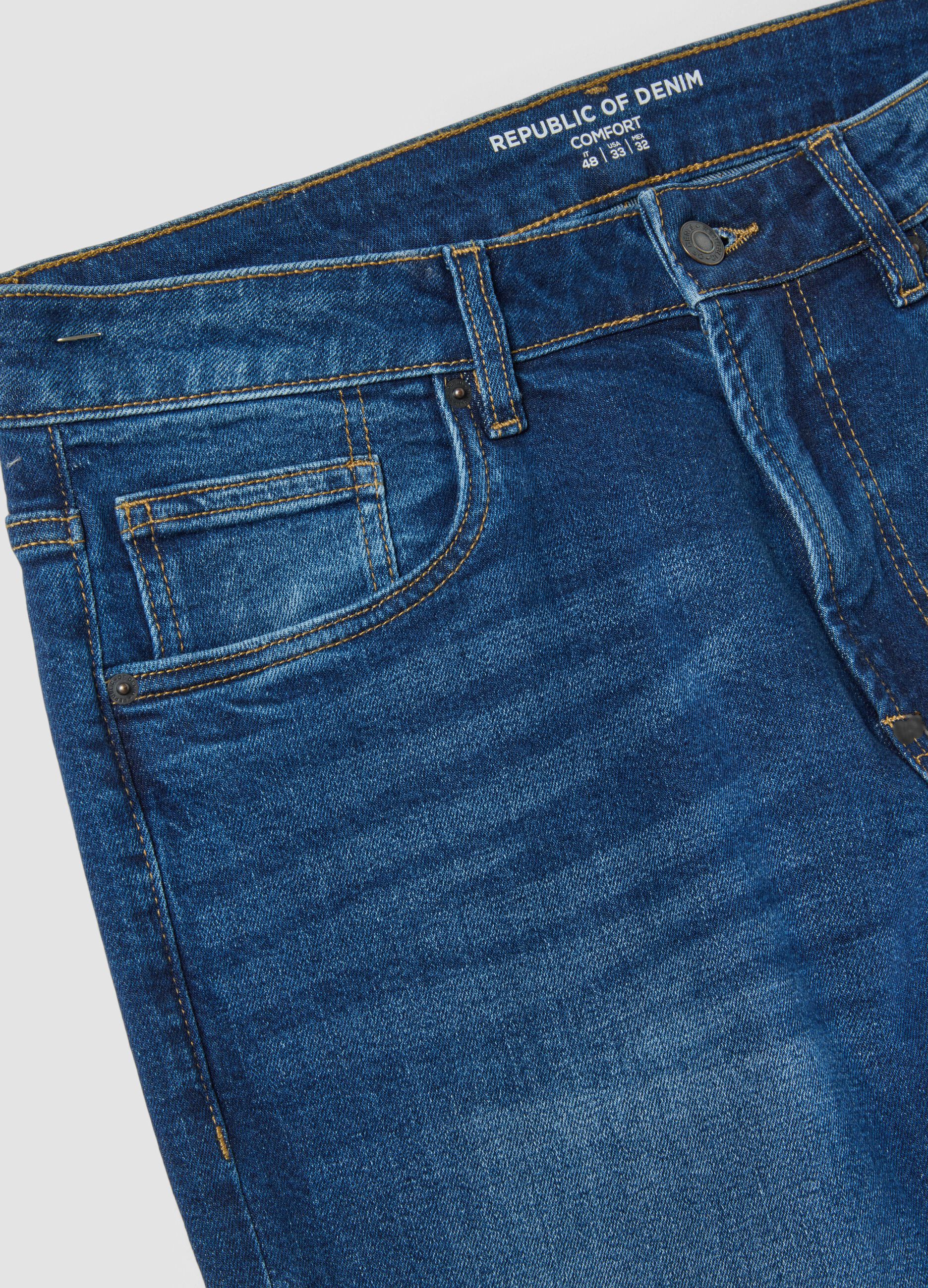 Blue stretch cotton comfort-fit jeans