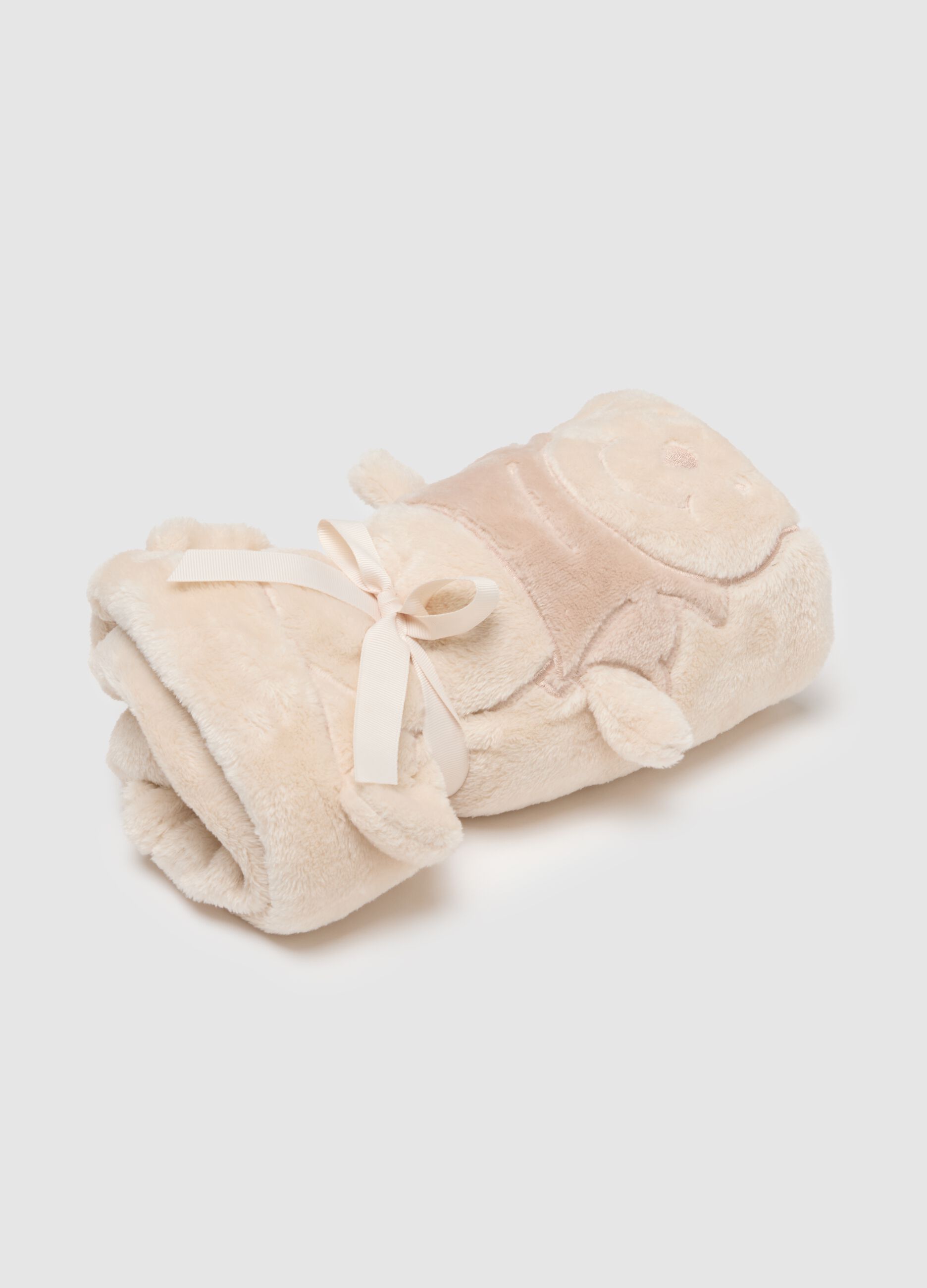 Beige baby blanket with bear embroidery