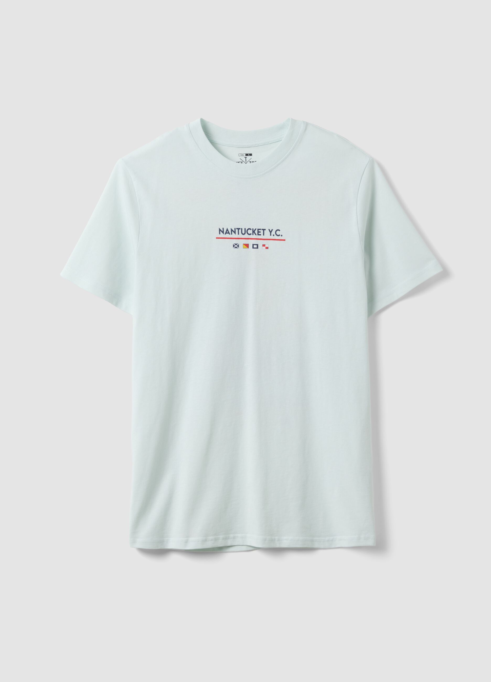 Light blue pure cotton T-shirt with front print