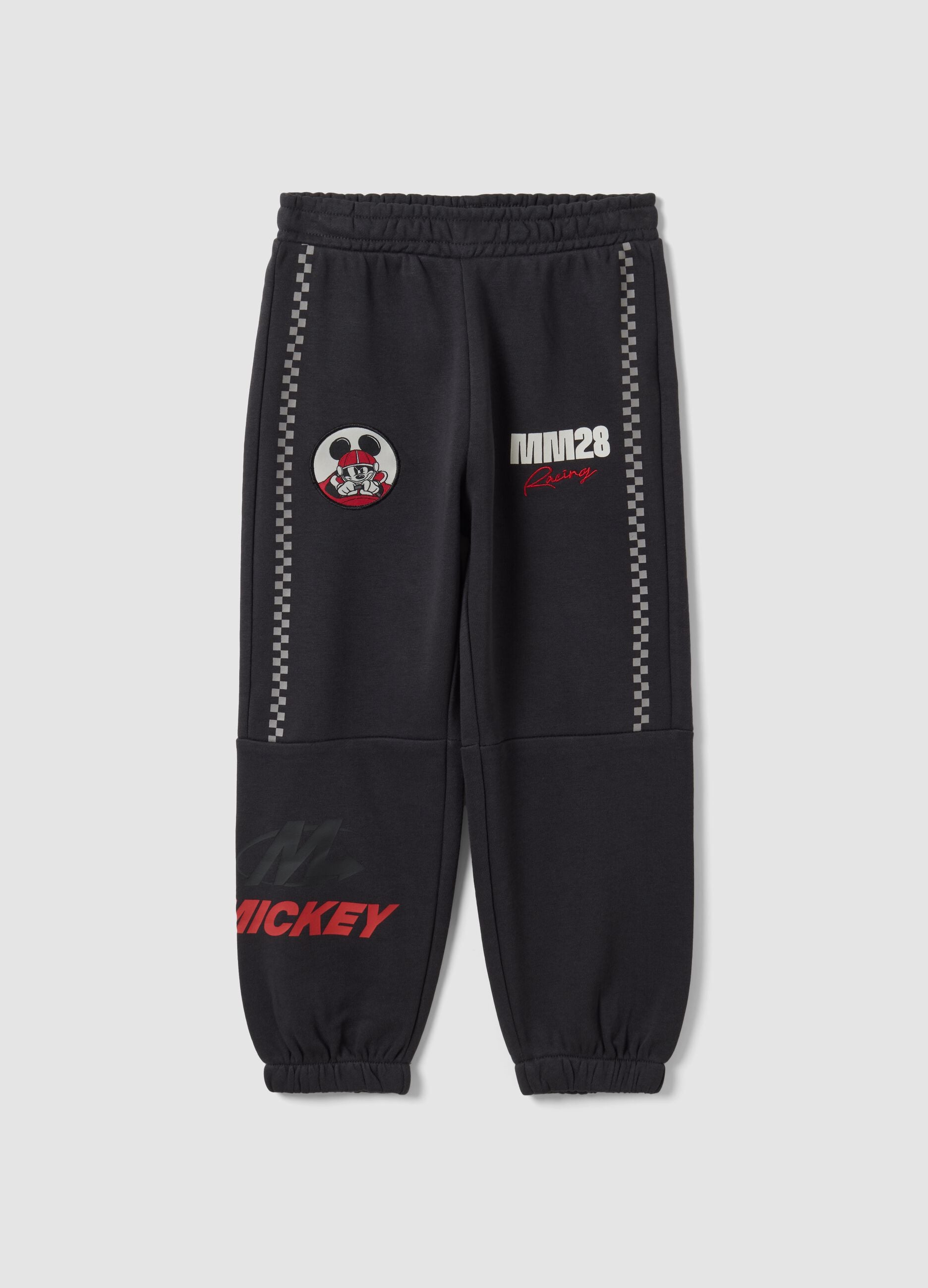 Black cotton-blend joggers with elasticated waist and Mickey print