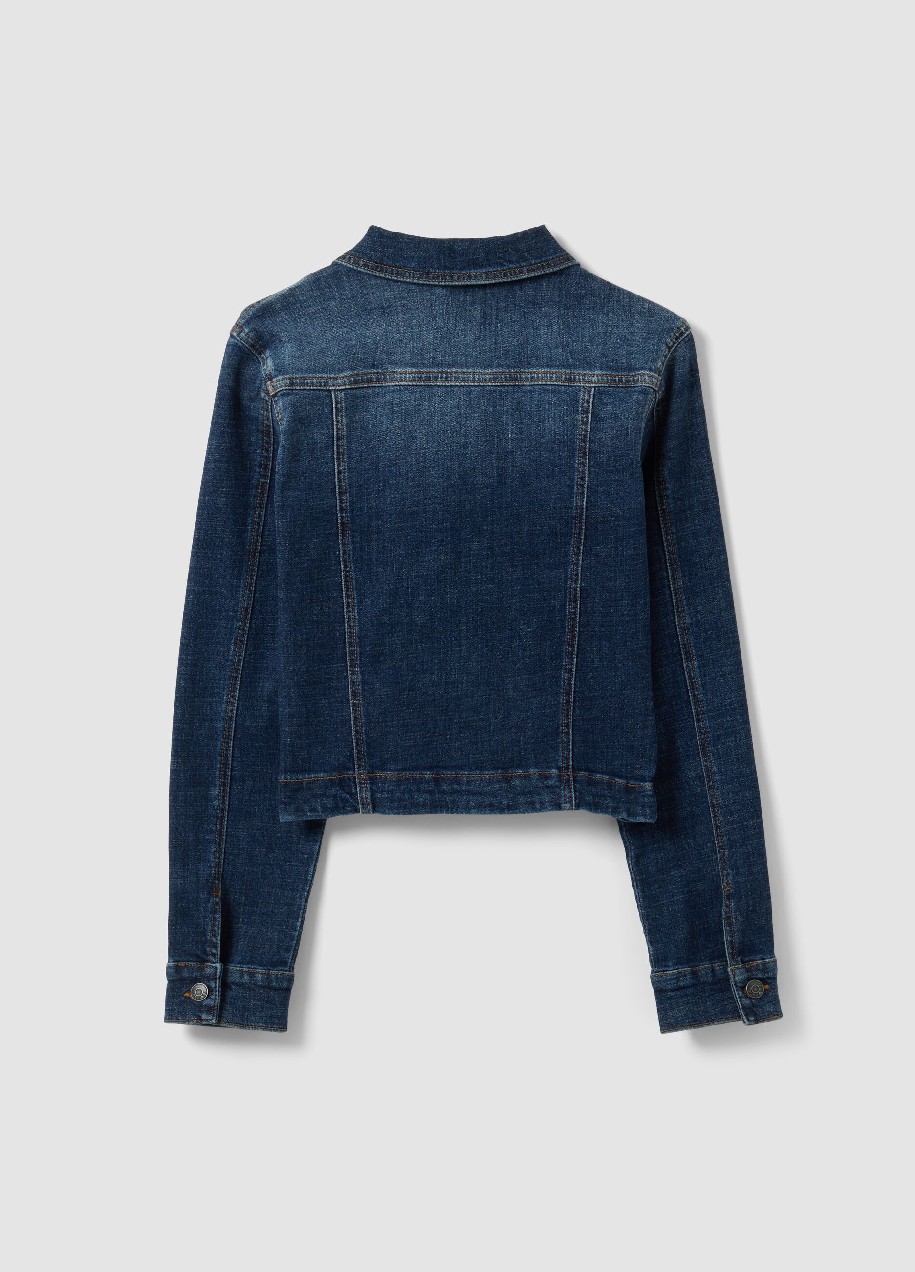 Blue slim-fit stretch cotton denim jacket with zip