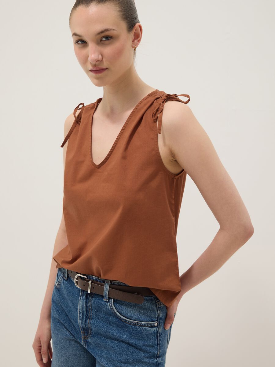 Brown pure cotton blouse with floral print_0