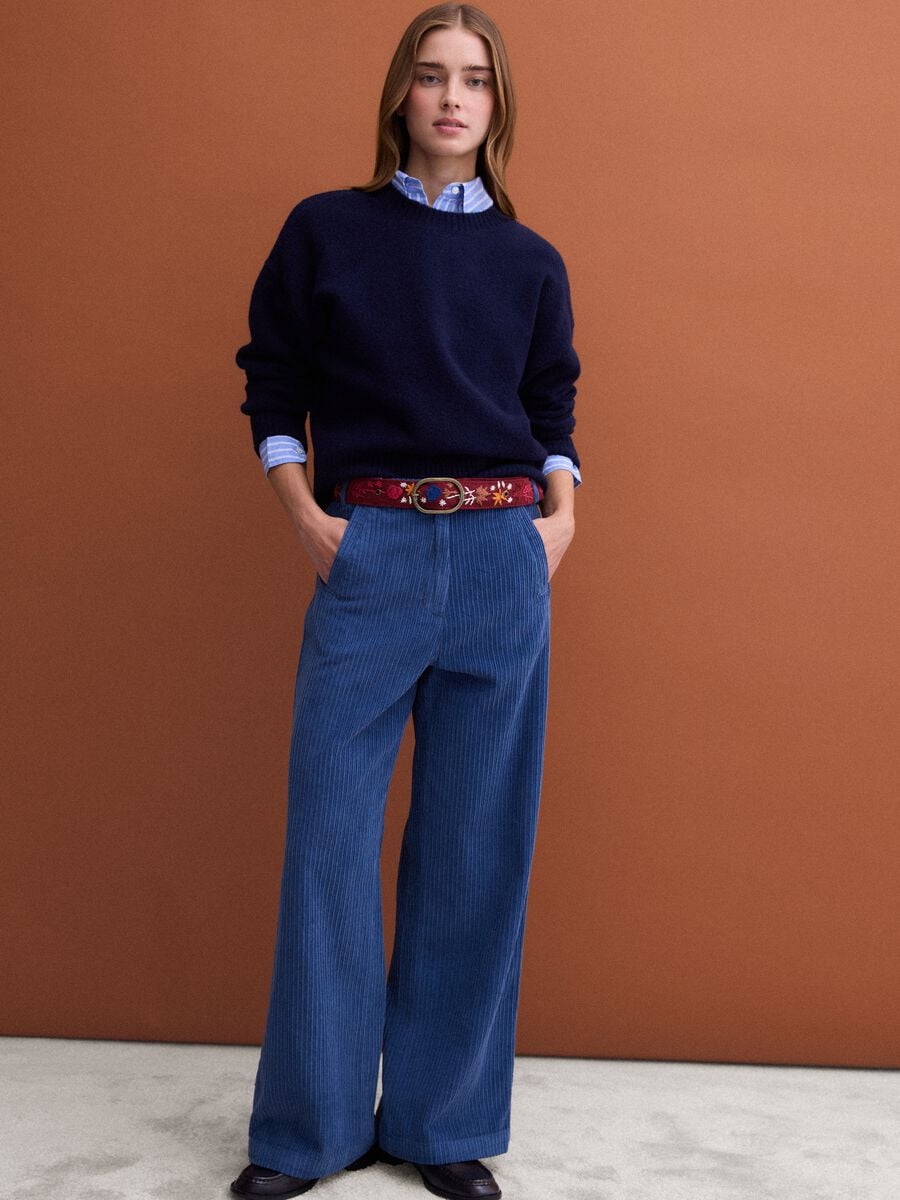 Blaue und hellblaue Ripp-Hose aus reiner Baumwolle_0