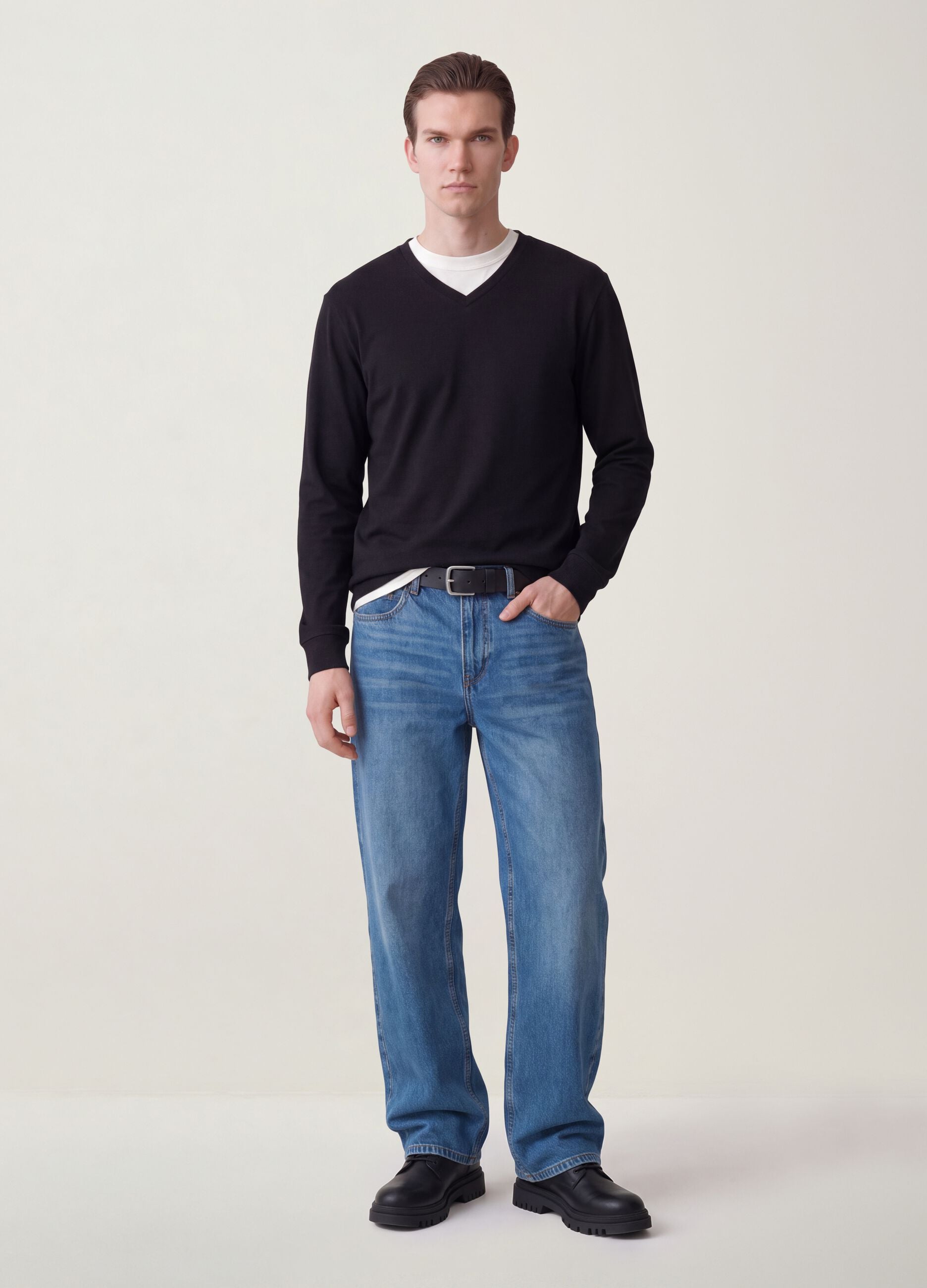 Relaxed-fit pure cotton denim jeans