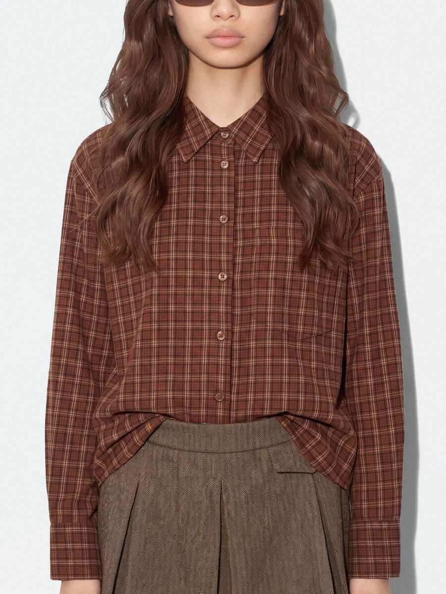 Brown checked pure cotton flannel shirt_2