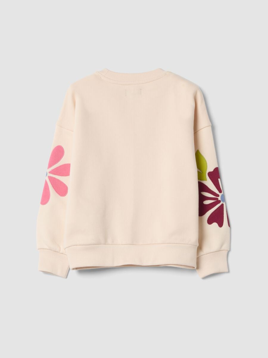 Felpa rosa in misto cotone con girocollo e stampa floreale_1