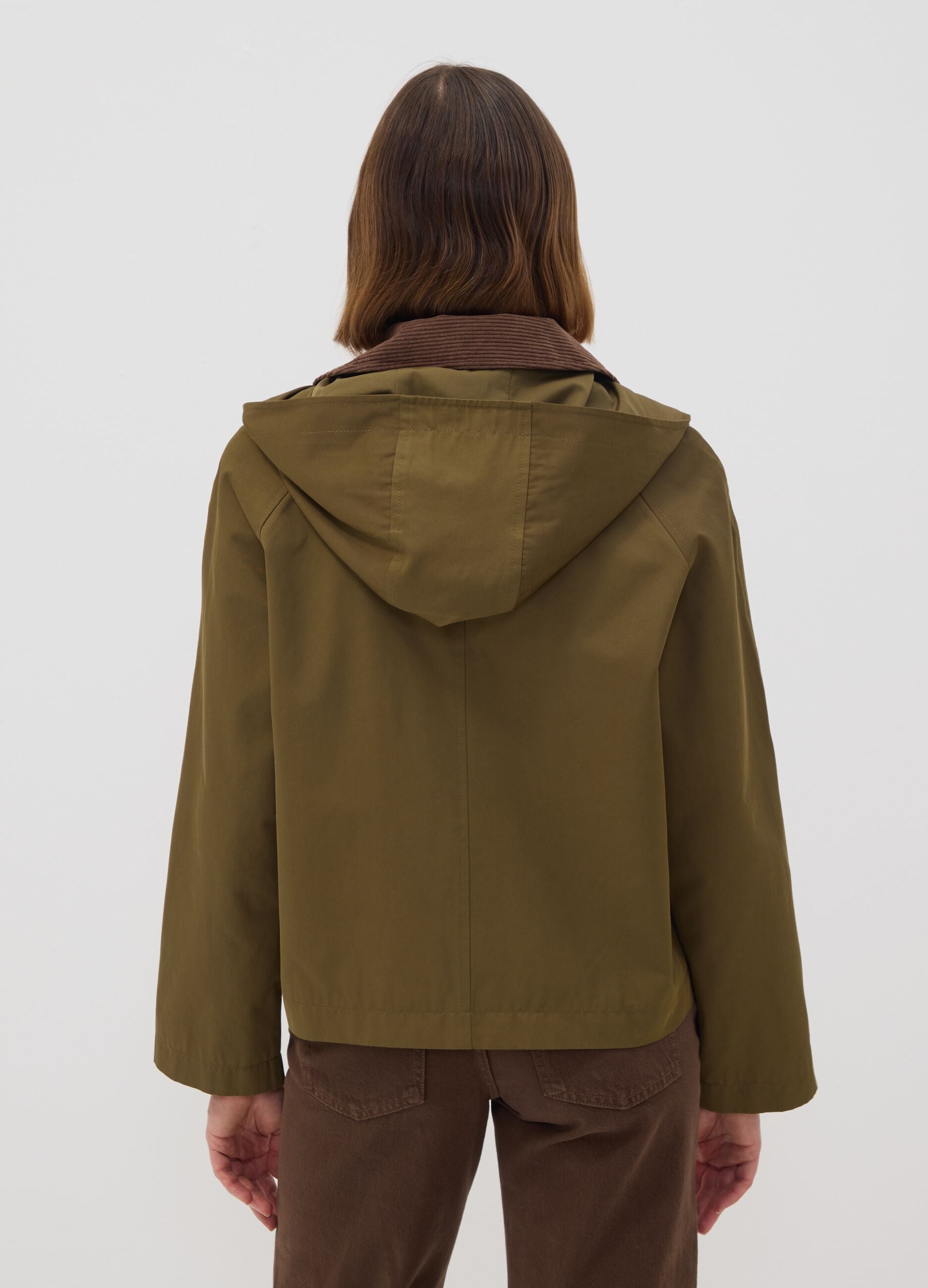 Gr&uuml;ne Parka-Jacke aus Baumwollmix mit Kapuze und Rippkragen