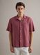 Regular fit pink short sleeve pure linen shirt with pocket_0