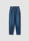 Jeans denim blu in puro cotone con vita paperbag baggy fit_4