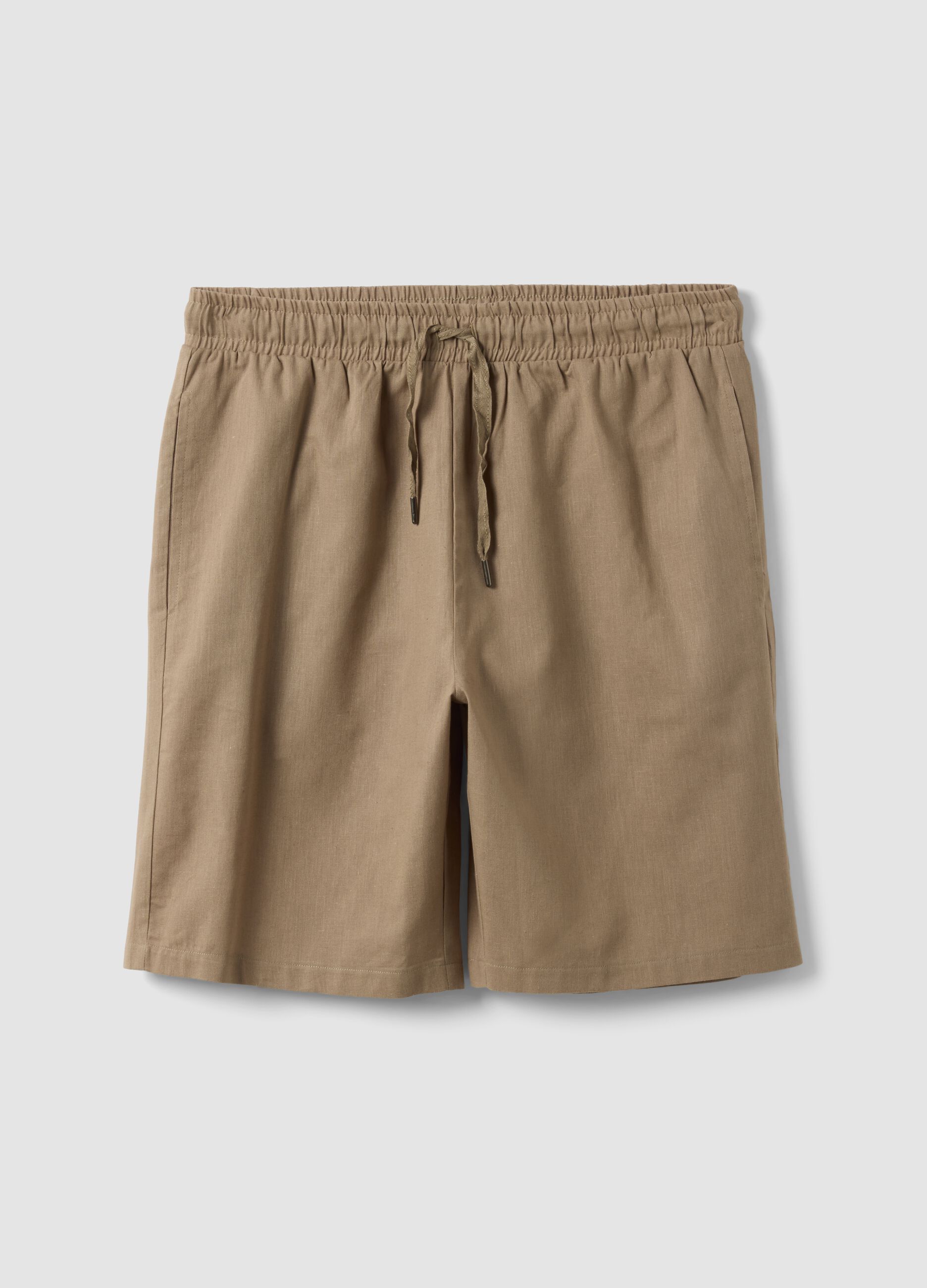 Beige cotton-linen blend pyjama shorts, regular fit