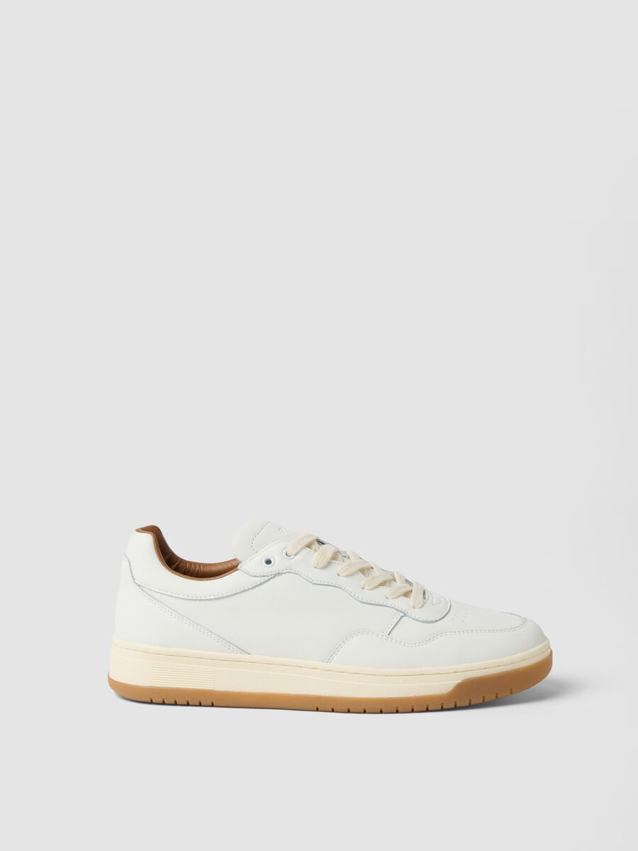 White genuine leather trainers with contrast sole_0