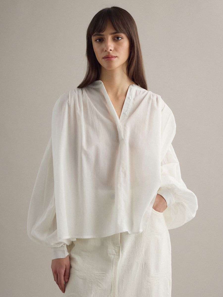 White pure cotton oversized fit blouse with wide sleeves_1