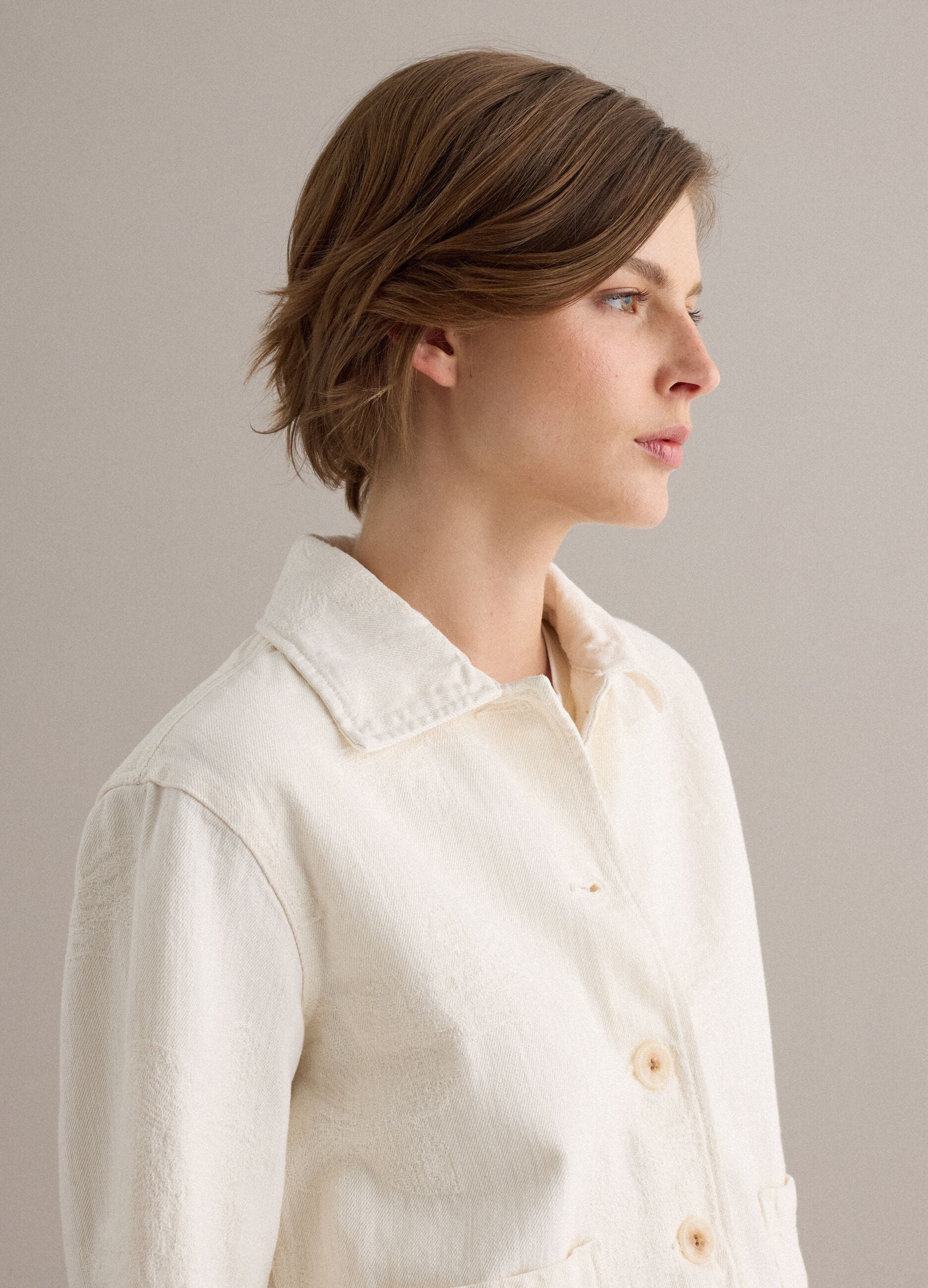 White pure cotton blazer, regular fit