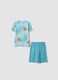 Pigiama corto in puro cotone azzurro da ragazzo con stampe_0