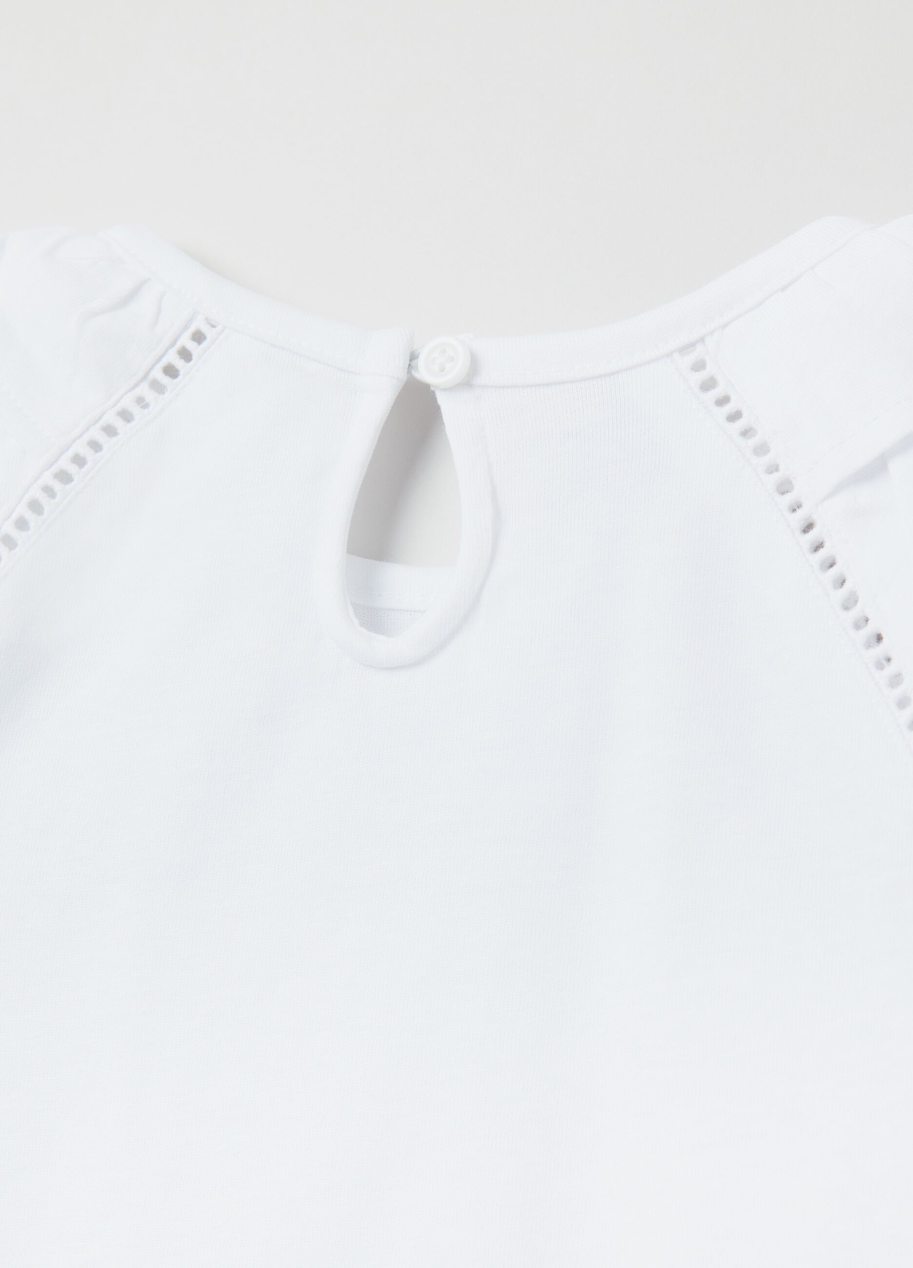 Cotton T-shirt with openwork inserts