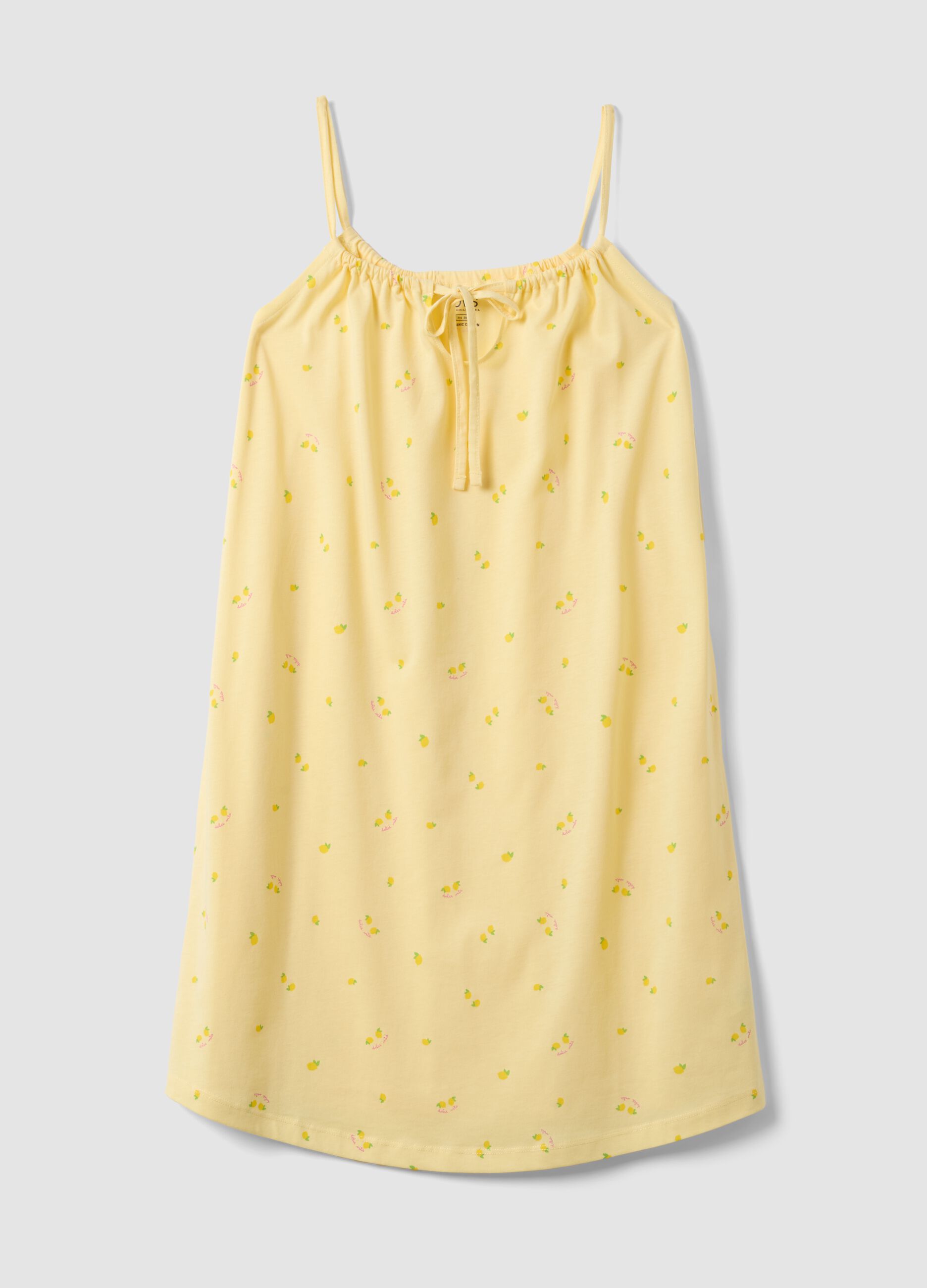 Yellow pure cotton nightdress with straps and lemon print